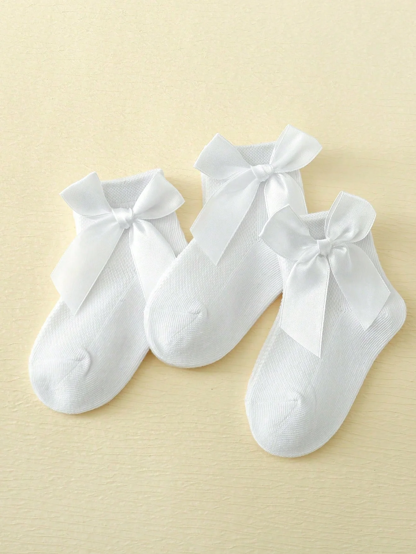 3 Paar Baby-Mädchen-Socken mit Schleifen, atmungsaktive und schweißabsorbierende Socken für Kinder, geeignet für das ganze Jahr über Image