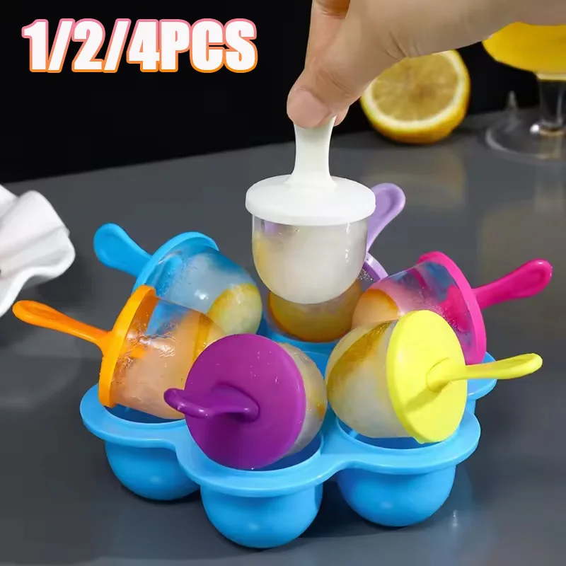1/2/4PCS 7 Löcher DIY Eis Kunststoff Form Eis Ball Maker Popsicle Formen Baby Obst schütteln Home Küche Zubehör Werkzeuge Image