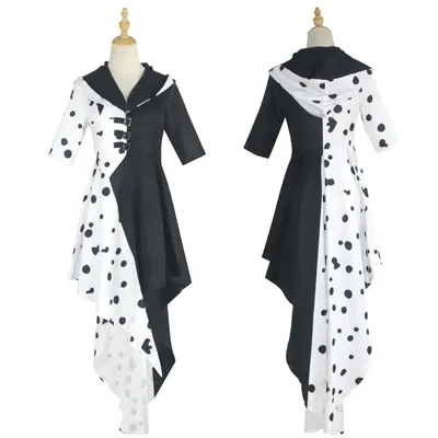 Hot Queen DeVil Cruella 101 Hunde Cos Spot Kleid Anime 101 Hunde Cruella Cosplay Kostüme Halloween Image