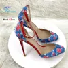 Mode Seite Leere Baotou Sandalen Frauen Schnalle Sommer Im Freien High Heels 8 cm 10 cm 12 cm Blau Denim große Größe Damen Schuhe