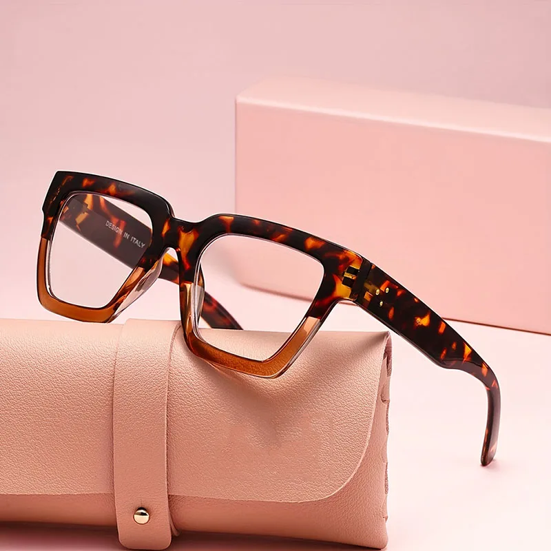 Klassische Quadratische Lesebrille Männer Frauen Großen Rahmen Leopard Presbyopie Brillen Brillen Mit Hoher Qualität +1,0 +2,0... + 4,0 Image