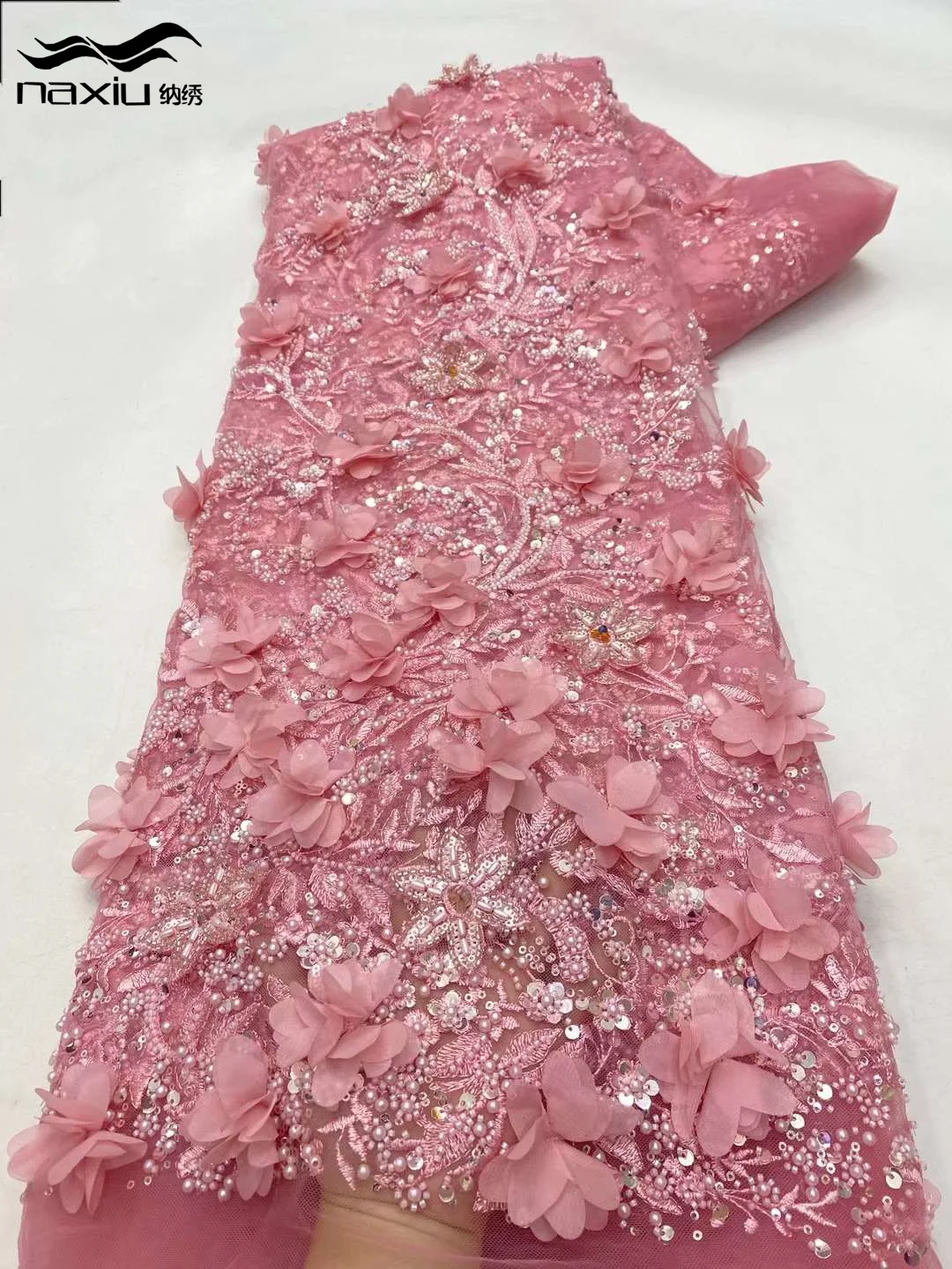 Madison afrikanischer 3d blumen spitzens toff hochwertige französische mesh spitzens toff bräutigam nigerian ische pailletten spitzens toffe für hochzeit Image