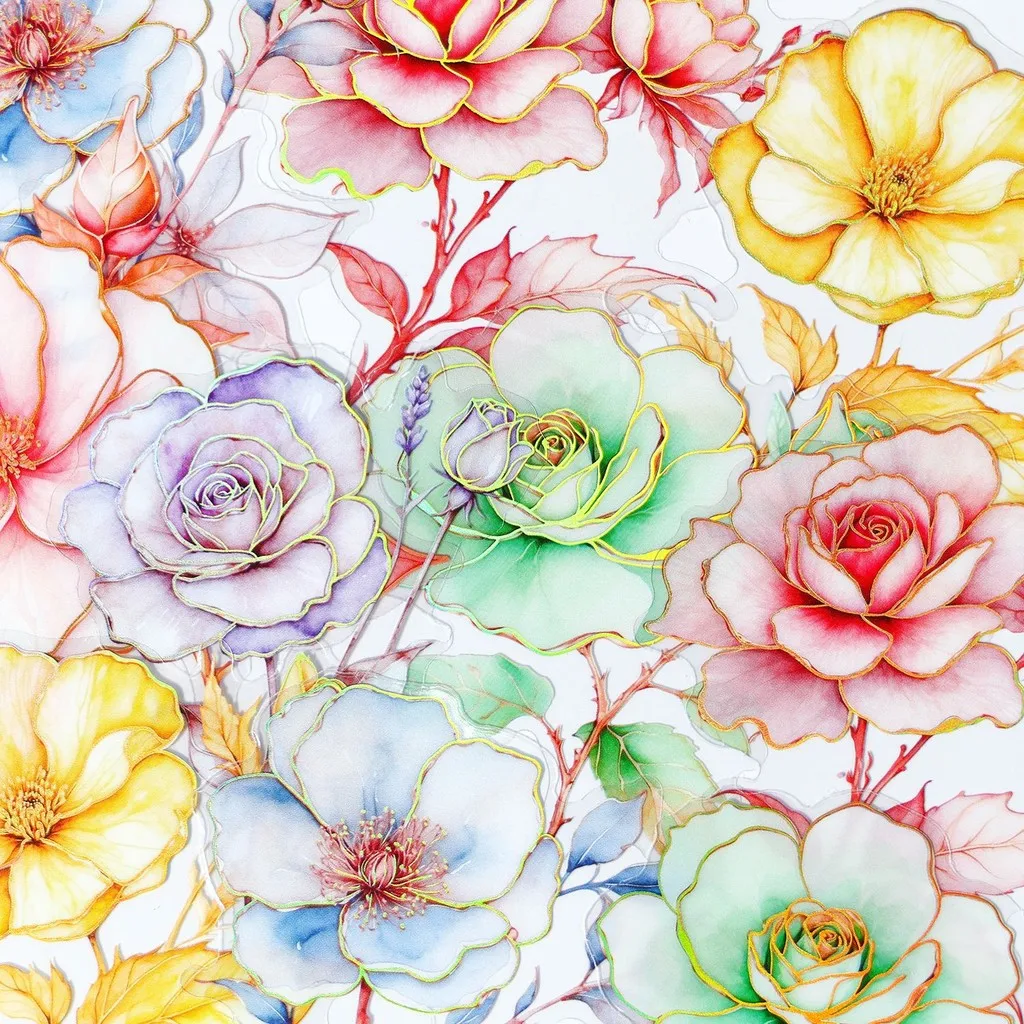 20 Stück PET-Blumen-Aufkleber, Kreativität, wasserfest, selbstklebend, Diy-Aufkleber, handgefertigt, dekorative Junk-Tagebuch-Tagebuch-Aufkleber Image