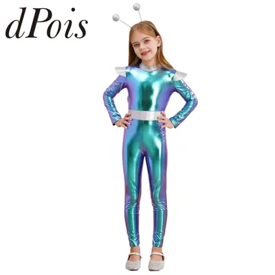Kinder Mädchen Alien Cosplay Kostüm Astronaut Roboter Body Weltraum Kämpfer Karneval Leistung Image