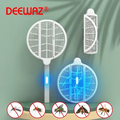 DEEWAZ Electric Fly Swatter Trap 2 in 1 Mosquito Killer Lamp USB Rechargeable Foldable Insect Killer UV Light Bug Zapper Racket