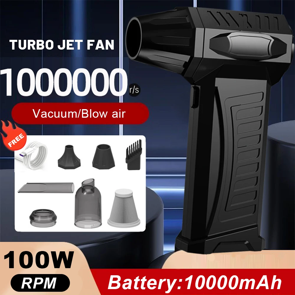 800000 U/min/ 1000000 U/min Hochgeschwindigkeits-Turbo-Jet-Gebläse, 10000 mAh, gewalttätiger Lüfter, 58 m/s Windgeschwindigkeit, Mini-Luftgebläse, Blasen und Saugen in einem Werkzeug Image
