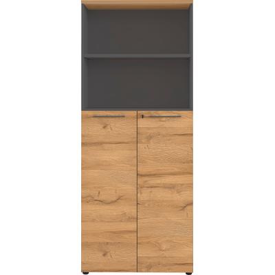 Aktenschrank GERMANIA "GW-Agenda, Mehrzweckschrank, abschließbar", grau (graphit, grandson, eiche, nachbildung), B:80cm H:197cm T:40cm, Spanplatte, Schränke, optional mit 2 offenen Fächern, Maße 80x197 cm, Made in Germany Image