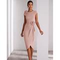 Elegante Column Cocktailkleider Formelle Hochzeitsgäste Knöchellänge Kurzarm Rundhalsausschnitt Stretch-Crepe Schulterblume