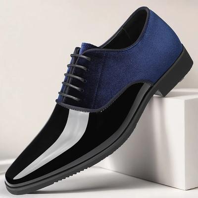 Men's Blue and White Glossy Dress Shoes with Velvet Finish - Elegant, Eye-Catching Footwear for Formal Occasions and Events