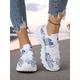 Women's Flyknit Sneakers with Blue Butterfly Print – Fashionable Lightweight Trainers for Walking, Casual Outings and Travel