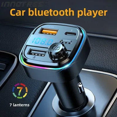 INNOTREE Bluetooth 5.0 FM Transmitter USB Car Charger Car Charger Adapter Bluetooth U Disk Dual Mics