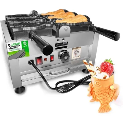 Taiyaki Fish Waffle Maker | Stainless Steel Professional Taiyaki Iron with Nonstick Baking Molds | 3