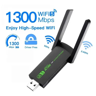 1300Mbps USB Wifi Adapter Network Card WiFi 5 AC1300 Dual Band 2.4G 5G Wireless Dongle Receiver
