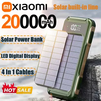 Xiaomi 200000mAh Large Capacity Solar Power Bank 4 in 1 Built in Cable Fastcharge Mobile Power