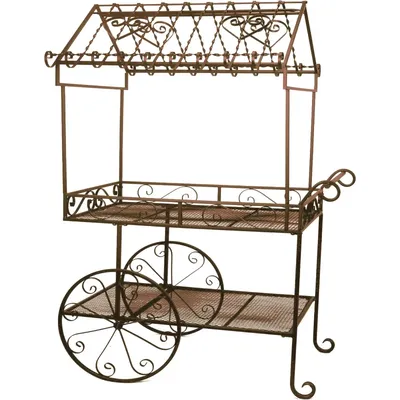 TC104 Large Flower Cart Plant Stand, Natural Patina