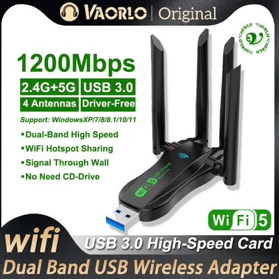 1200Mbps WiFi USB Adapter Dual Band 2.4G+5Ghz Wi-Fi Dongle 4 Antenna 802.11AC USB3.0 High-Speed