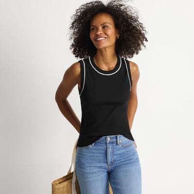 Ribbed Contrast Trim Vest, Women, size: 8, regular, Black, Cotton/Cotton-blend, by Lands' End