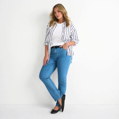 Recover Straight Leg Jeans, Mid Rise, Women, size: 22/30, plus, Blue, Spandex/Cotton-blend/Poly-blend, by Lands' End