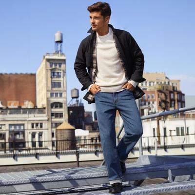 Stretch Denim Jeans, Relaxed Fit, Men, size: 32 30, regular, Blue, Cotton, by Lands' End