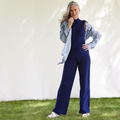 Starfish Wide Leg Stretch Jersey Trousers, Women, size: 16-18, regular, Blue, Cotton-blend, by Lands' End