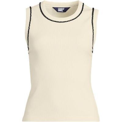 Ribbed Contrast Trim Vest, Women, size: 16-18, regular, Ivory, Cotton/Cotton-blend, by Lands' End