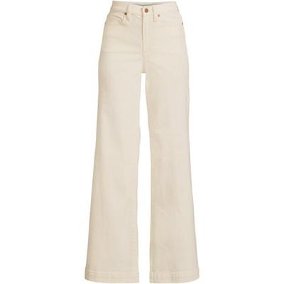 Wide Leg Jeans, High Waisted, Women, size: 14 32, regular, Ivory, Spandex/Cotton-blend/Poly-blend, by Lands' End