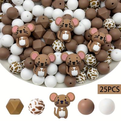 TEMU 25pcs Cartoon Mouse Silicone Beads - Diy Pen And Keychain Crafting Bulk Rubber Beads, Loose Bead Pen-beads & Bead Assortments Image