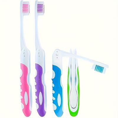 TEMU Pack Of 4 Random Color Portable Folding Toothbrushes, Soft Bristles, Suitable For Camping, Hiking And Backpacking Travel, Must-have Item When Traveling
