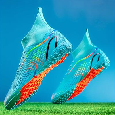 TEMU Unisex Professional Football Shoes - High-top Lace- With Metallic Studs, Lightweight Pu Upper & Rubber Sole For Traction, Training & Outdoor Soccer Cleats, Footwear | Durable Fabric Lining Image