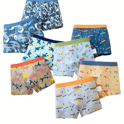TEMU 8pcs/set Newest Boys Boxer Briefs, Car Ocean Animal Cartoon Print Stretchy Short Trunks, Soft Breathable Kids Sports Underwear Underpants Image