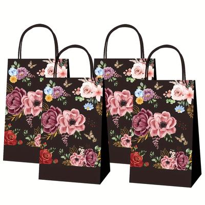 TEMU 12pcs Vibrant Floral Paper Gift Bags With Handles, Elegant Chinese- For Parties, Weddings, And , Durable And Stylish, Special Event Bags | Floral Pattern Bags | Paper Bags Image
