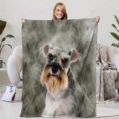 TEMU 1pc Custom Dog Print Flannel Blanket, Soft Warm Fleece Throw For Sofa, Bed, Office, Camping, Travel, Polyester Fiber, Color Image