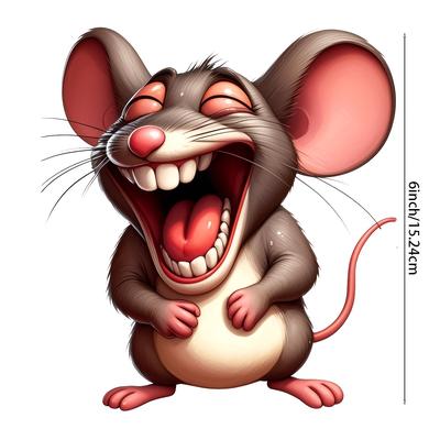 TEMU Cartoon Mouse Vinyl Stickers - Smiling Gray Mouse With Pink Ears & White Belly - Decals For Cars, Trucks, Motorcycles, Laptops, Water Bottles - Self-adhesive, Glossy Finish, Cute Stickers Image