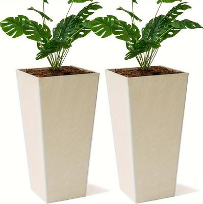 TEMU 2pcs Set Of Large Plastic Planters, V-shaped Tall Flower Pots, Planters Suitable For Indoor And Outdoor Gardening Decor— For Plants, Trees, And Flowers Image