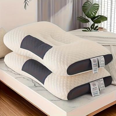 TEMU 2pcs Of Neck Pillows Help And Protect The Neck Cervical Orthopedic Household Fiber Spa Massage Pillow Very Suitable For Home Bedding, Living Room, And Decorative Pillow For Sleeping Image