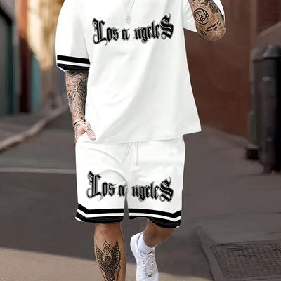 TEMU Off-shoulder Men's Fashion Casual Suit Top + Pants Two-piece Set Image