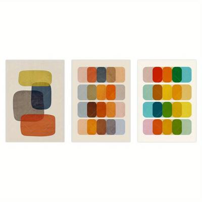 TEMU 3pcs Abstract Geometry Wall Art Poster Beige Orange Yellow Art Print Minimalist Canvas Painting Boho Pictures Modern Home Decoration Image