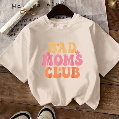 "TEMU Women's "bad " Graphic T-shirt - Light Grey Short Sleeve Crew Neck Casual Top With Pink & Print, 100% Polyester, Machine Washable," Image