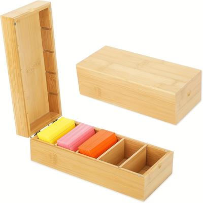 TEMU A8 Bamboo Wooden Index Card Box With Lid - Adjustable Dividers, Holds 1000 Cards, Smooth , Ideal For Office, School, And (cards Not Included) Image