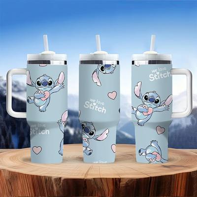 TEMU 1pc Stitch 40oz Stainless Steel Tumbler With Lid & Straw, Leak-proof Handle Cup For Day, Labor Day, Graduation, Father's Day, , Hockey Cup, Bpa-free, Hand Wash Only Image