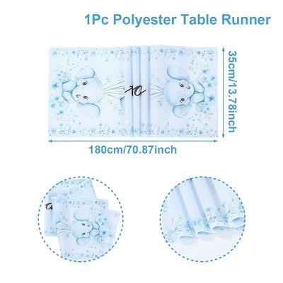"TEMU 1pc Baby Shower Table Runner - " A Boy" Polyester Table Decor With Balloons & , Baby Shower Party, Party Table Cover | Design | Knit Texture, Elephant Decor" Image