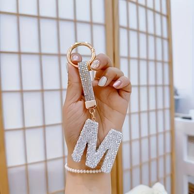 TEMU 1pc Shining Alphabet Keychain, Golden Alloy, Rhinestone, With Pearl Lobster Clasp, For Men, Women, Birthday, Christmas, Valentine's Day, Day, Halloween Image