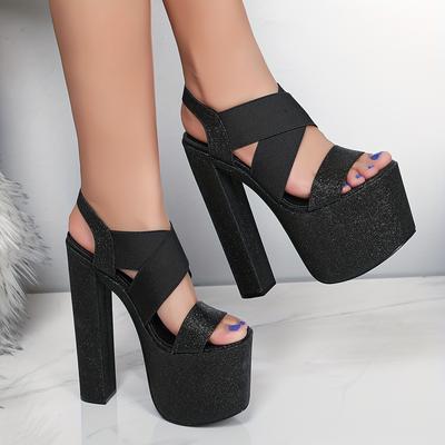 TEMU 19cm High Heels With Elastic Band, High Quality Platform Pumps, Party Shoes Image