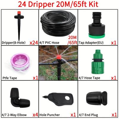 TEMU Garden Drip Irrigation 1/4'' Spiked Sprinkler Automatic Watering System Kit For Bonsai Pot Plant Flower Vegetable Greenhouse Image