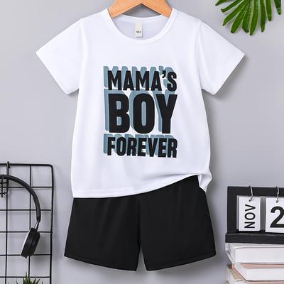"TEMU 2pcs Boys' Summer Casual " " Print T-shirt & Shorts Set - Lightweight, Comfortable, And Stylish For Outdoor Activities And Everyday Wear - Perfect Gift Idea, Short Sets" Image