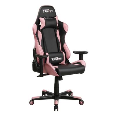Techni Sport Ergonomic Faux Leather Computer Gaming Chair, Black/pink