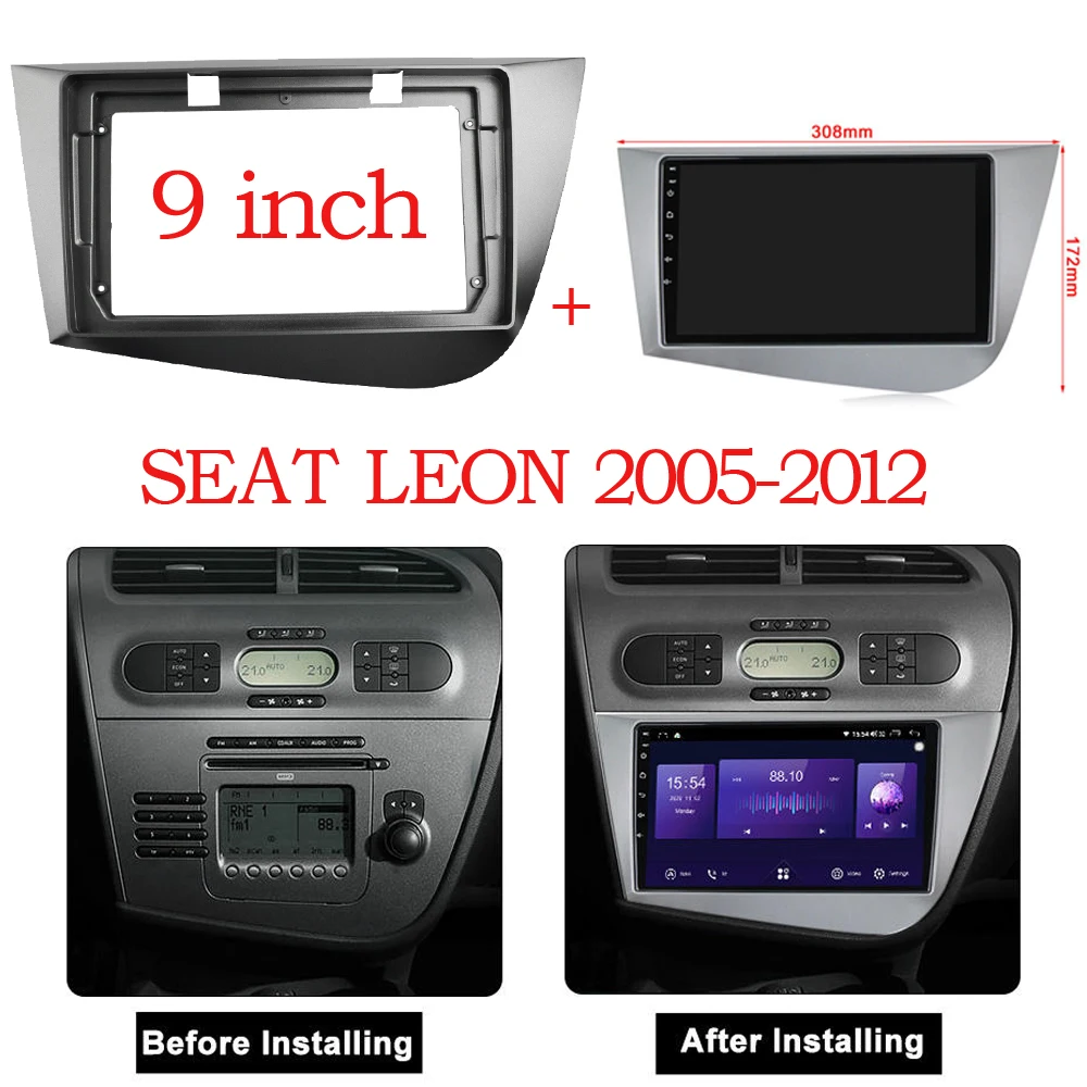 9-Zoll-Autoradio-Blende für Sitz Leon 2007-2012 Dash Refitting Installation halterung Kit Stereo GPS DVD-Panel CD-Player Rahmen Lünette