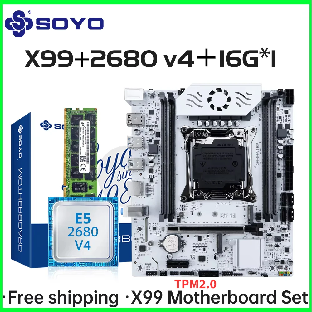 SOYO X99 C612chip Gaming-Motherboard-Set mit Intel Xeon E5 2680 V4 CPU und DDR4 ECC16G*1 2133 MHz RAM M.2 NVME für Desktop-PC Image