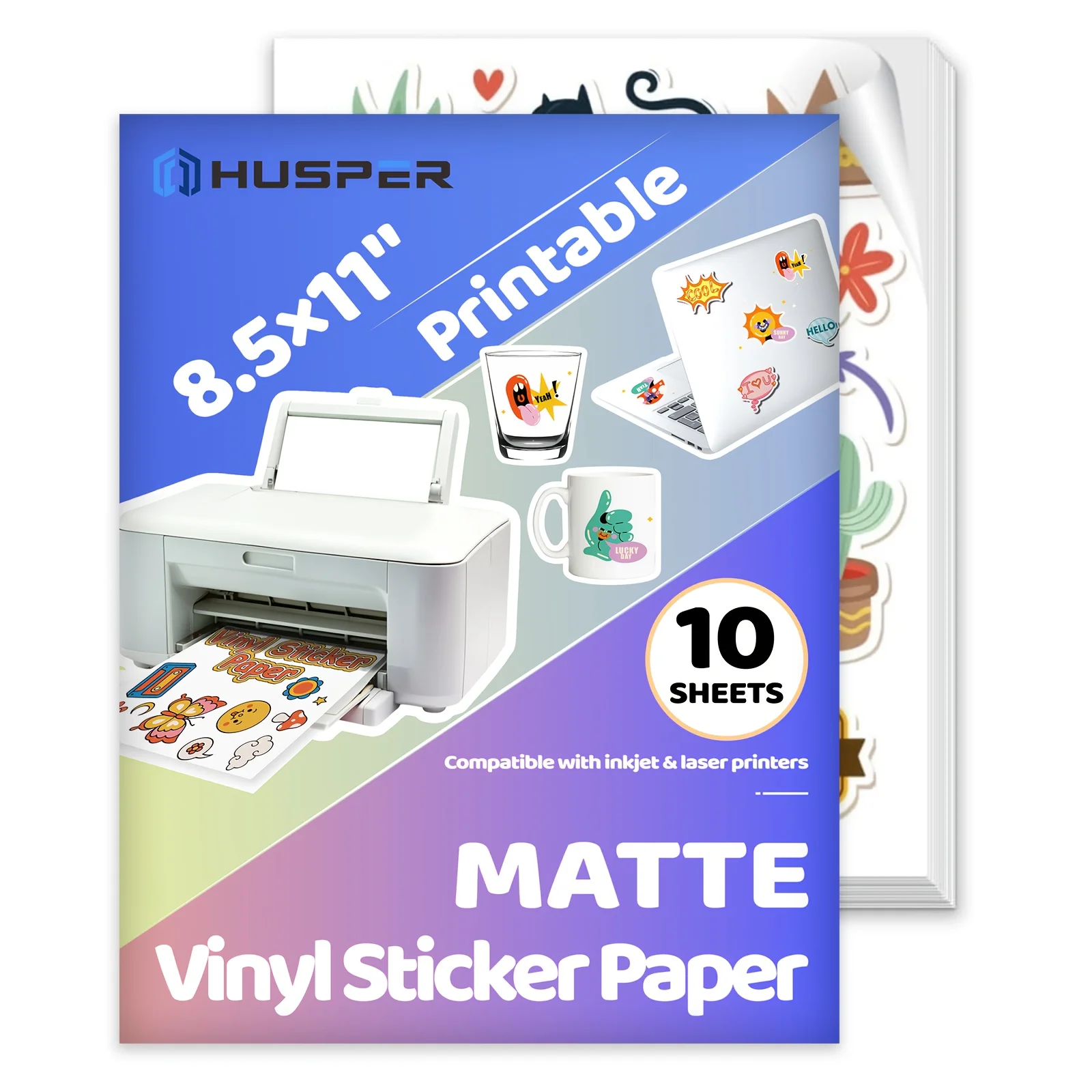 10/20 Blatt 8,5 x 11 Zoll mattweißes, bedruckbares Vinyl-Aufkleberpapier, selbstklebendes, mit Inkjet-kompatibles, reißfestes Etikettenpapier Image