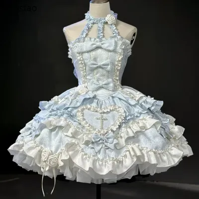 Viktorianisches süßes süßes Lolita-Kleid für Damen, Kawaii, Y2k, Rose, Schleife, Rüschen, Image